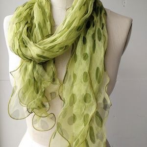 Silk scarf polka dot green chiffon